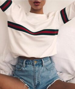 Women Striped Print Hoodies Sweatshirt 2018 Spring Harajuku Loose Pullover Long Sleeve Female Tops Tracksuit